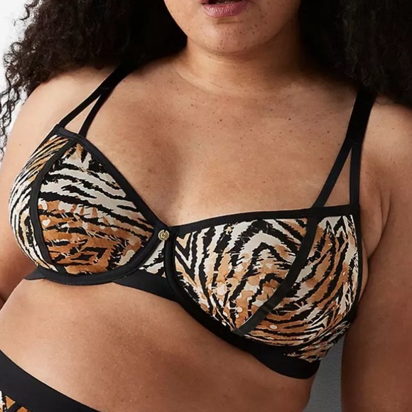 CACIQUE LANE BRYANT TIGER STRIPE UNDERWIRE BRA DEMI UNLINED WOMENS SZ 42DD - Picture 1 of 11